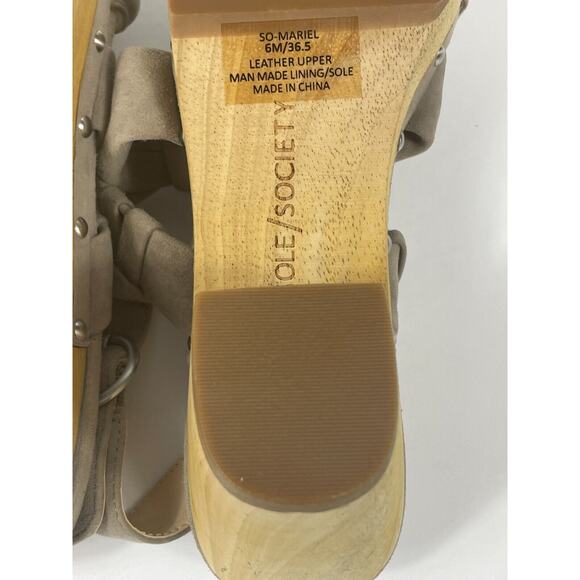 Sole Society Size 6 Mariel Studded Sandal Block Heel Mushroom Suede Wedge - Picture 12 of 12